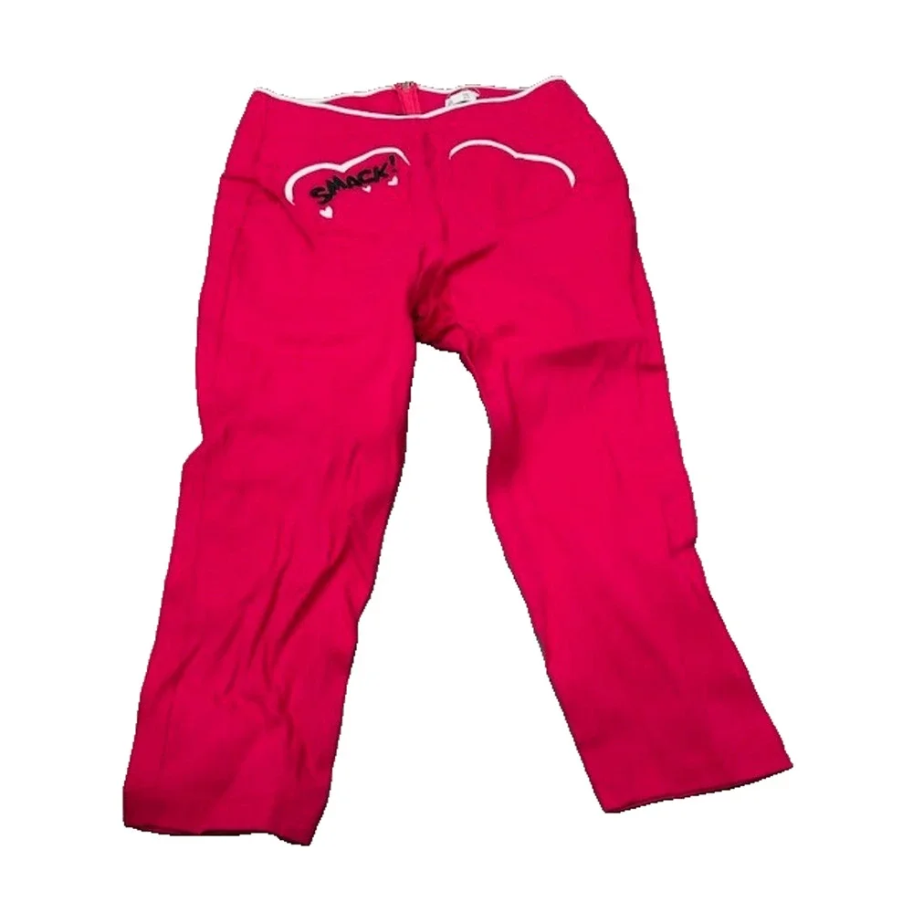 Unique Vintage Womens Straight Pants Smack Heart Pockets‎ Back Zip Pink Size 1X